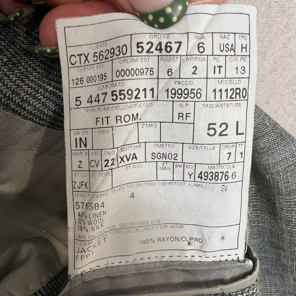 Ermenegildo Zegna Roma Fit Sport Coat Gray Plaid Linen Wool Silk 52L IT/42L US - Picture 6 of 10